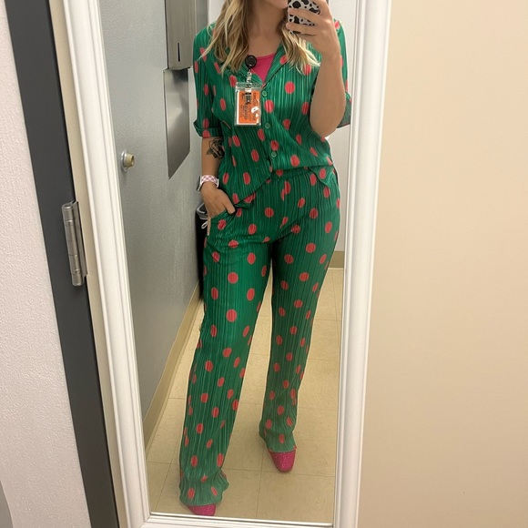 Dressed in LALA Green and Pink Polka Dot Set - Picture 4 of 6